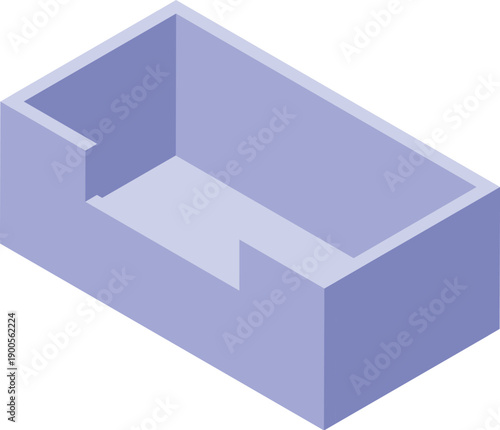 Light purple empty box container for storage and organization of office supplies, isometric view