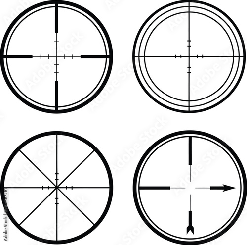 Various crosshair reticles for aiming, targeting and precision shooting