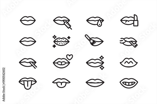Makeup and Lip Care Line Art Icons Isolated on White