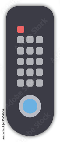 A sleek remote control with various functional buttons and a power indicator light
