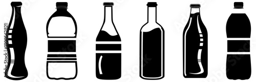 Plastic beverage bottle filled black monochrome icon vector silhouette graphic soda soft drink carbonated refreshment container vector graphic design element