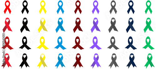 Set of Colorful Ribbons collection isolated on white background. awareness ribbon set. Vector illustration