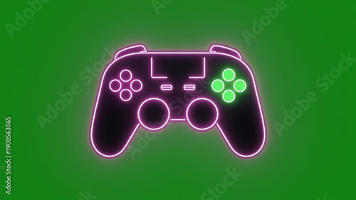 Illuminated Gaming Controllers Displayed in Repeating Pattern on Vibrant Green Chroma Key Background