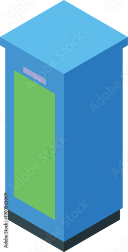 Portable toilet with closed green door, providing temporary restroom facilities for outdoor events and construction sites