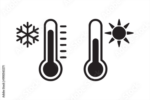 Temperature Thermometer Icon Set Showing Hot and Cold Weather