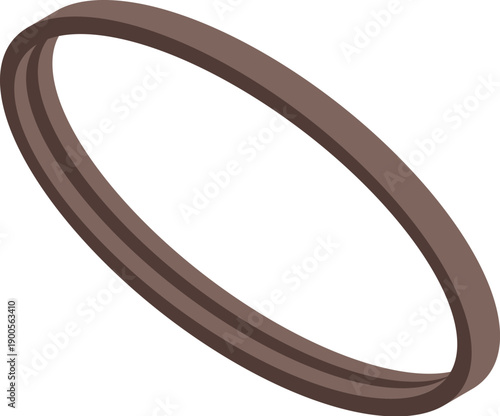 Rubber seal ring gasket presenting oval shape forming a closed loop, isolated on white background, in isometric view