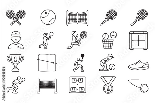 Tennis Match and Player Outline Icon Collection