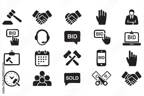 Online Auction and Marketplace Transaction Icon Set