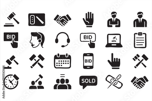 Bidding Process and Sale Confirmation Icons for Business