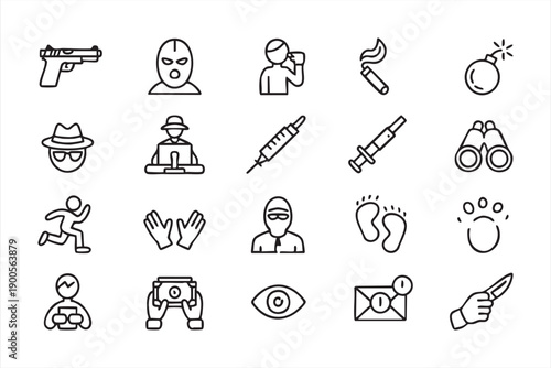 Crime Prevention and Security Warning Icons Isolated on White