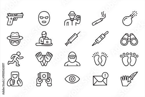Security Investigation and Risk Alert Outline Icons