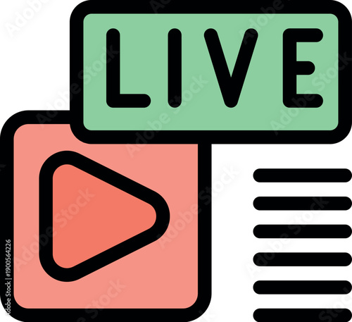Play button and live streaming overlay with comment section represent live streaming video player