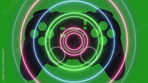 Multiple Gaming Controllers Displaying Neon Light Effects on Green Screen Background