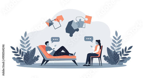 Therapist and patient in a session with digital elements.