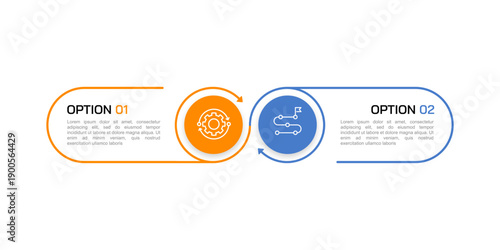 2 Options Workflow Diagram with Minimal Line Art for Process Optimization. Banner, Plan, Goal and Strategy. Vector illustration.