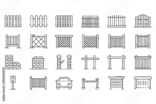 Property Boundary and Access Control Line Icon Collection