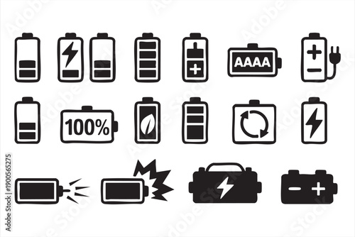 Electric Energy and Charging Battery Symbols for Apps and UI