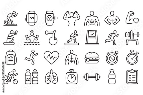 Sport and Healthy Lifestyle Line Icons for Mobile Apps and UI