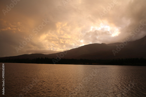 sunset over the lake, Jasper National Park, Alberta