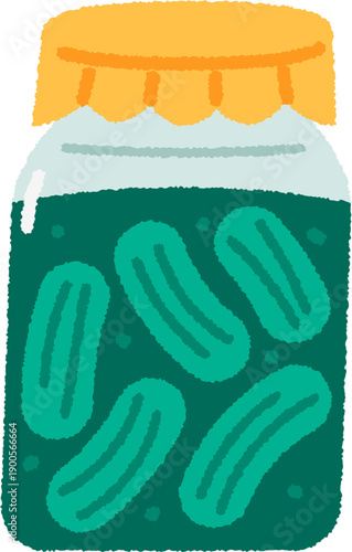 Cartoon Style Pickled Cucumber in Glass Jar Illustration for Food Concept