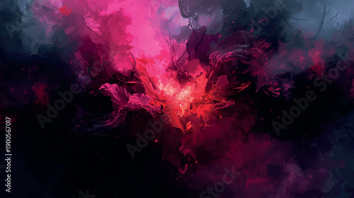 Dark abstract red explosion art background with dramatic paint strokes