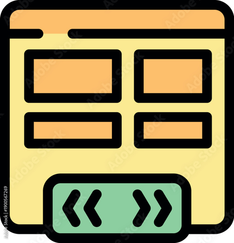 Website layout featuring content blocks and navigation arrows, enabling seamless scrolling and browsing experience