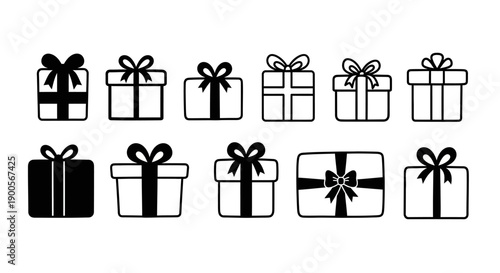 Collection of Gift Boxes with Ribbons and Bows - Vector Icons