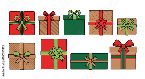 Collection of Festive Gift Boxes with Ribbons and Bows, Holiday Season Celebration