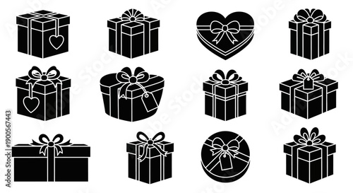 Collection of Gift Boxes with Ribbons and Hearts, Festive Presents for Celebrations