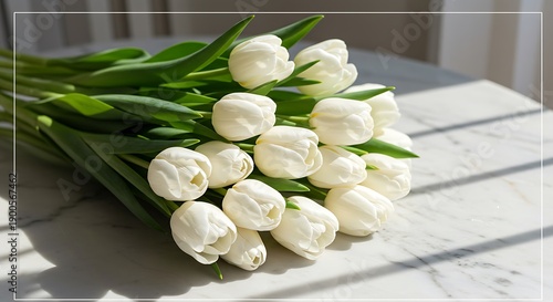 Elegant Bouquet of White Tulips on Marble Table
