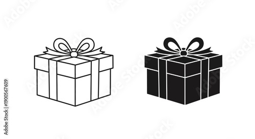 Two Gift Boxes with Ribbons, One Art and One Silhouette Icon