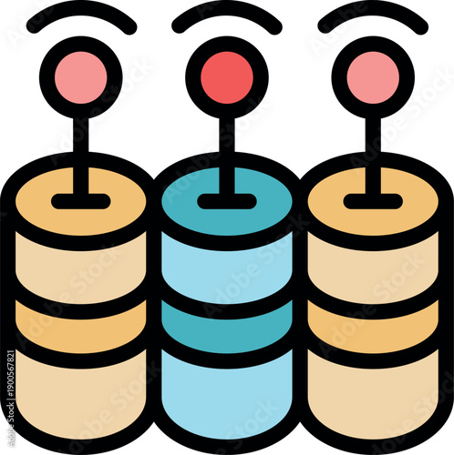 Servers emitting a signal, ideal for representing network, database and computer infrastructure