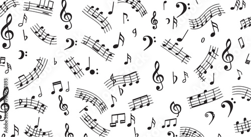 Abstract music notation black and white vector illustration. 