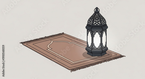 Islamic Prayer Mat with Lantern, Ramadan Decoration, 3D Illustration