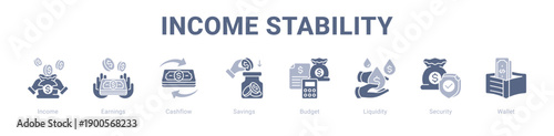 Income Stability web banner icon vector illustration concept ,  with icon of Income, Earnings, Cashflow, Savings, Budget, Liquidity.