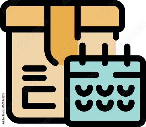 Scheduled delivery date for shipping, logistics, and timely package arrival concepts