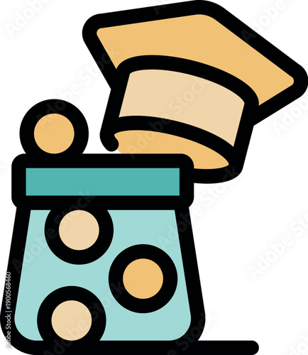 Graduation hat pouring coins into money bag, symbolizing investment in education and future financial success