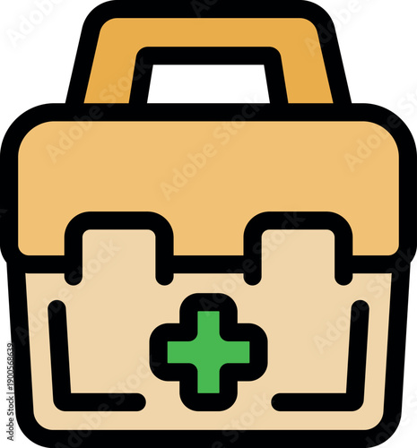 Closed first aid kit with green cross symbol, ready for any medical emergency