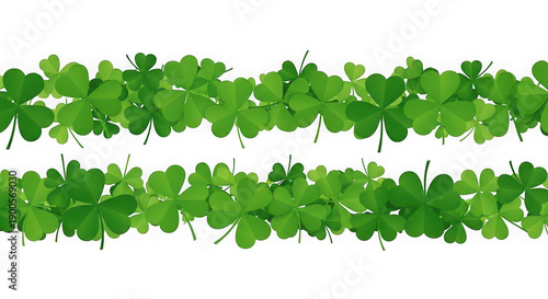 A vibrant green clover garland on a transparent background, perfect for St. Patrick's Day decorations