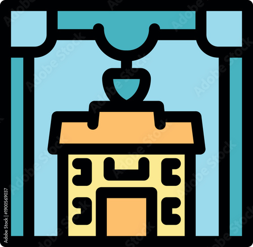 Crane lifting prefabricated house module during building construction project