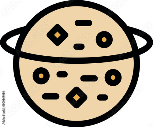 Simple icon of a beige planet with an orbital ring, featuring various surface details