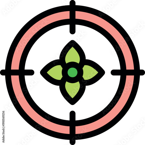 Green eco flower icon placed in center of target symbolizing focusing on sustainable development goals
