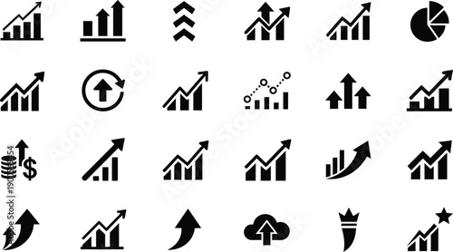 Business growth and financial analytics icons set