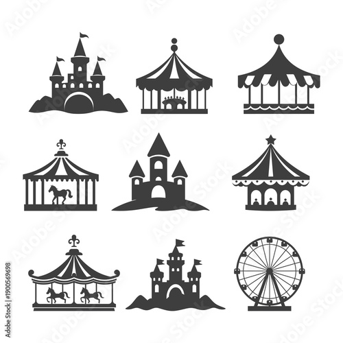 Amusement Park and Carnival Ride Silhouettes Collection