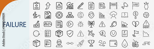 Business Failure and Crisis Management Line Icons Set, Vector Illustration