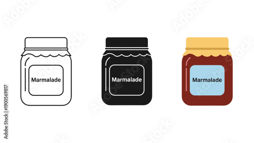 Three marmalade jars in different colors and styles Vector