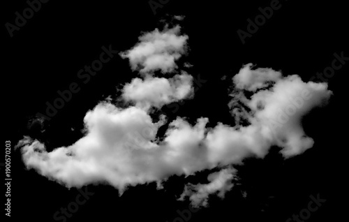 abstract white fluffy cloud on an isolated black background. floating softly with a light texture, blending with smoke on sky, design use. cloud transparent in nature