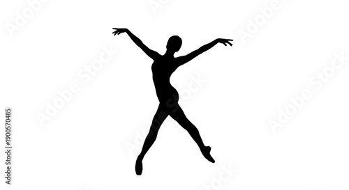 Silhouette of a graceful ballerina in a dynamic pose with arms outstretched and legs apart.