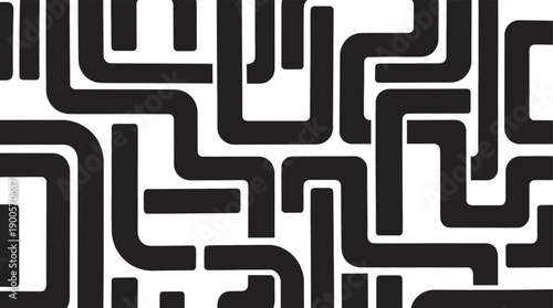 Abstract black and white geometric grid artwork with thick interconnected lines, maze‑like modern design, high contrast digital composition for creative decor, artistic inspiration, and visual 