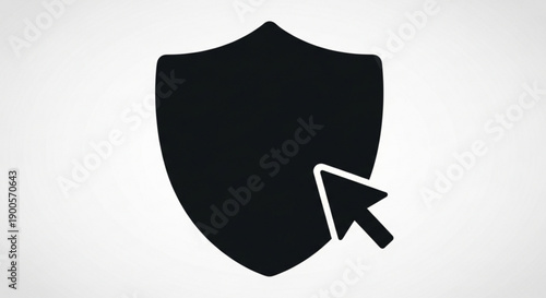 A black shield icon with a cursor clicking on it, symbolizing security and protection in a digital environment